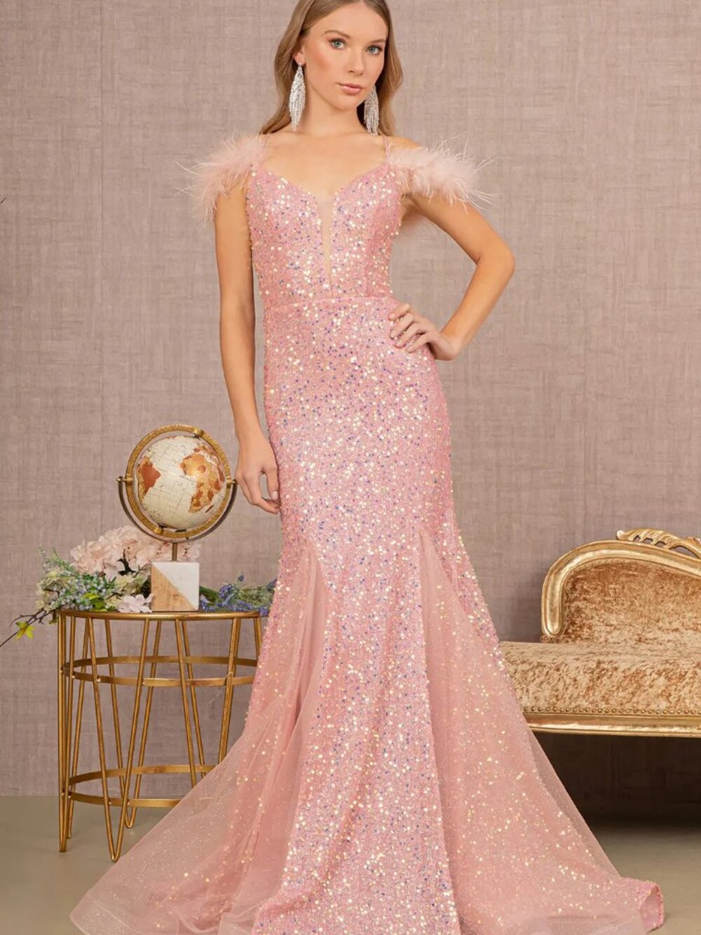 NEW ROSE GOLD Sequin Prom Gown Floor Length Formal Elegant GL3130